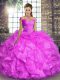 Lilac Sleeveless Organza Lace Up Vestidos de Quinceanera for Military Ball and Sweet 16 and Quinceanera