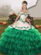 Glamorous Turquoise Sleeveless Floor Length Embroidery and Ruffled Layers Lace Up Vestidos de Quinceanera