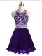 Attractive Chiffon Halter Top Sleeveless Lace Up Beading Prom Evening Gown in Purple