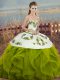Glittering Olive Green Sweetheart Neckline Embroidery and Ruffles and Bowknot Quinceanera Gown Sleeveless Lace Up