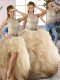 Three Pieces Sweet 16 Dresses Champagne Scoop Organza Sleeveless Floor Length Zipper
