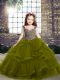 Olive Green Straps Neckline Beading and Ruffles Little Girl Pageant Dress Sleeveless Lace Up