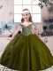 Eye-catching Straps Sleeveless Pageant Dress for Teens Floor Length Beading Olive Green Tulle