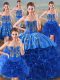Deluxe Royal Blue Sleeveless Embroidery Floor Length Quinceanera Gown