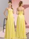 Floor Length Empire Sleeveless Yellow Dress for Prom Lace Up