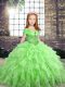 Simple Sleeveless Lace Up Floor Length Beading and Ruffles Little Girl Pageant Dress