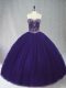 Stylish Purple Ball Gowns Beading Quince Ball Gowns Lace Up Tulle Sleeveless Floor Length
