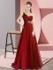 Wine Red One Shoulder Neckline Beading Prom Evening Gown Sleeveless Criss Cross