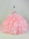 Hot Sale Peach Sleeveless Beading and Ruffles Lace Up Sweet 16 Quinceanera Dress