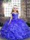 Luxurious Straps Sleeveless Lace Up High School Pageant Dress Blue Organza
