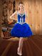 Royal Blue Lace Up Sweetheart Embroidery and Ruffles Prom Dresses Organza Sleeveless