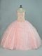 Popular Peach Straps Neckline Beading and Ruffles Quinceanera Dress Sleeveless Lace Up