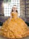 Gold Ball Gowns Organza Straps Sleeveless Beading and Ruffles Floor Length Lace Up Little Girls Pageant Dress Wholesale