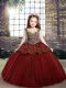 Popular Floor Length Lace Up Pageant Dress for Womens Red for Party and Sweet 16 and Wedding Party with Beading