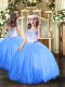 Unique Floor Length Ball Gowns Sleeveless Baby Blue Pageant Gowns For Girls Lace Up