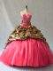 Organza V-neck Sleeveless Lace Up Beading and Pick Ups Ball Gown Prom Dress in Coral Red