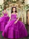 Fuchsia Straps Neckline Beading and Ruching Child Pageant Dress Sleeveless Lace Up