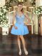 Light Blue Ball Gowns Beading Prom Party Dress Lace Up Tulle Sleeveless Mini Length