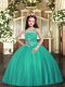 Fancy Floor Length Turquoise Girls Pageant Dresses Straps Sleeveless Lace Up