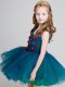 Flare V-neck Sleeveless Zipper Toddler Flower Girl Dress Teal Organza