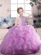 High Class Lilac Scoop Zipper Beading and Ruffles Little Girls Pageant Gowns Sleeveless