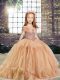 Pretty Champagne Lace Up Straps Beading Custom Made Pageant Dress Tulle Sleeveless
