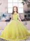 Attractive Scoop Sleeveless Pageant Dress Wholesale Floor Length Lace and Appliques Yellow Green Tulle