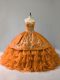 Gold Quinceanera Gown Sweet 16 and Quinceanera with Embroidery and Ruffles Sweetheart Sleeveless Lace Up