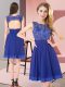Deluxe Royal Blue Sleeveless Mini Length Beading and Appliques Backless Vestidos de Damas