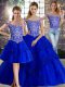 Beauteous Royal Blue Tulle Lace Up Quinceanera Dress Sleeveless Brush Train Beading and Lace