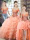 Sleeveless Brush Train Lace Up Beading and Ruffled Layers Vestidos de Quinceanera