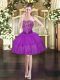Elegant Mini Length Purple Prom Dress Strapless Sleeveless Lace Up