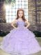 Sleeveless Tulle Floor Length Lace Up Little Girls Pageant Dress in Lavender with Beading and Ruffles