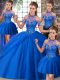 Ball Gowns Sleeveless Blue Quinceanera Dress Brush Train Lace Up