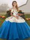 Hot Selling Blue And White Ball Gowns Tulle Off The Shoulder Sleeveless Embroidery Floor Length Lace Up Vestidos de Quinceanera