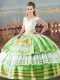 Sleeveless Lace Up Floor Length Embroidery and Ruffled Layers Sweet 16 Dress