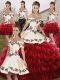 Wine Red Sleeveless Organza Lace Up Quinceanera Dress for Military Ball and Sweet 16 and Quinceanera