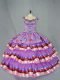Purple Sleeveless Embroidery and Ruffled Layers Floor Length Quinceanera Dress