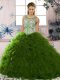 New Arrival Green Ball Gowns Beading and Ruffles Quinceanera Dress Lace Up Organza Sleeveless Floor Length