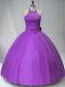 Purple Halter Top Lace Up Beading 15th Birthday Dress Sleeveless