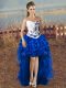 Pretty Blue And White Sleeveless Organza Lace Up Prom Party Dress