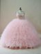 Glittering Beading and Ruffles Sweet 16 Quinceanera Dress Baby Pink Lace Up Sleeveless Brush Train
