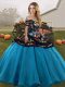 Tulle Sleeveless Floor Length 15 Quinceanera Dress and Embroidery