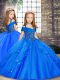 High Quality Blue Sleeveless Tulle Lace Up Kids Formal Wear for Party and Sweet 16 and Wedding Party