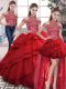 Most Popular Sleeveless Beading and Ruffles Lace Up Sweet 16 Dress with Red