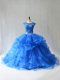 Sleeveless Brush Train Beading and Lace Lace Up Quince Ball Gowns