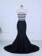 Artistic Sleeveless Satin Brush Train Lace Up Prom Evening Gown in White And Black with Ruching