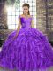 Traditional Lavender Off The Shoulder Neckline Beading and Ruffles 15 Quinceanera Dress Sleeveless Lace Up