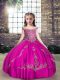 Fuchsia Off The Shoulder Neckline Beading and Appliques Little Girl Pageant Gowns Sleeveless Lace Up