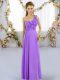 Empire Quinceanera Court of Honor Dress Lavender One Shoulder Sleeveless Floor Length Lace Up